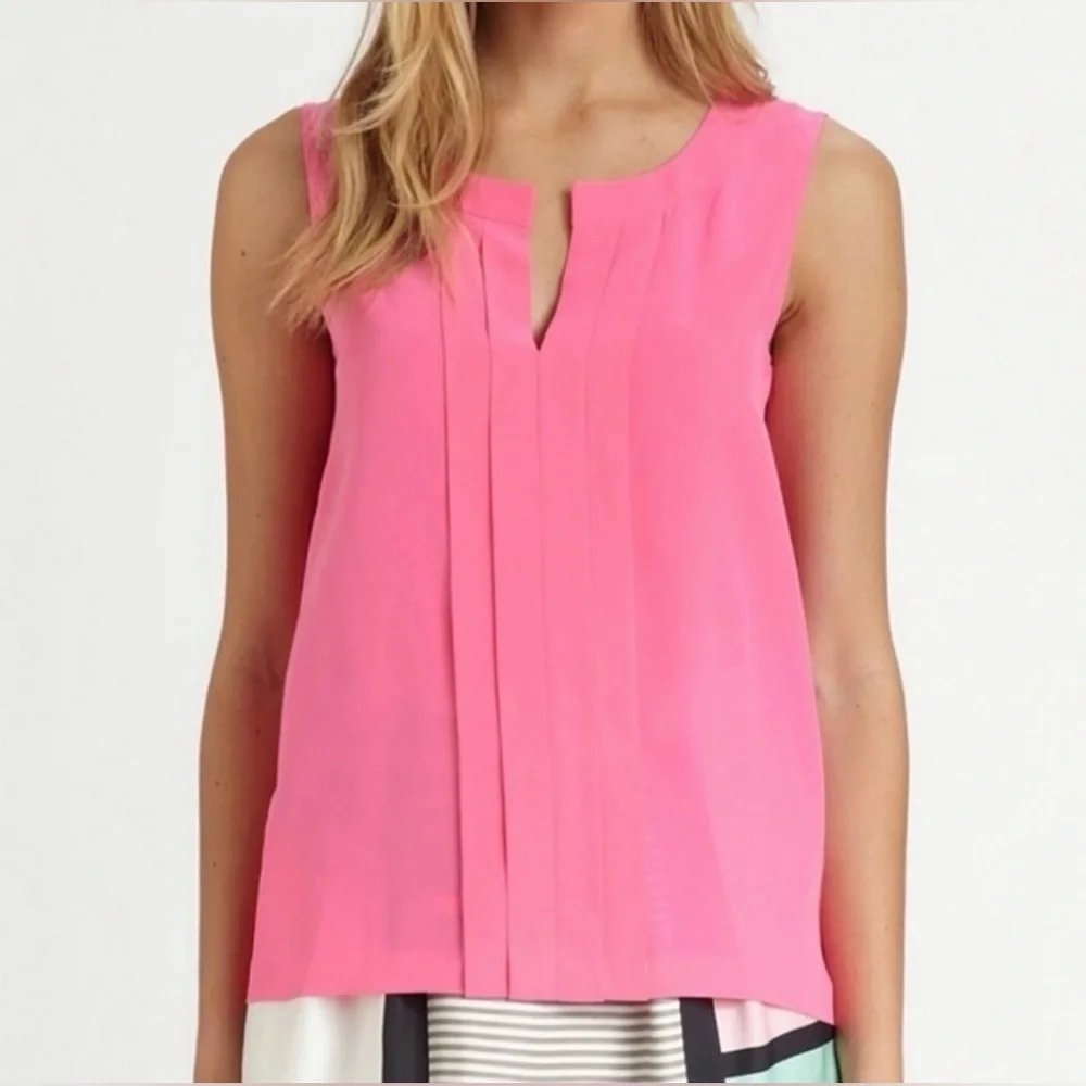 Kate Spade New York 'Addie' Sleeveless Pleated Silk Blouse‎ in Pink Size 4
